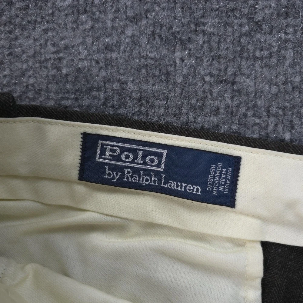 Vintage Polo Ralph Lauren Pants Mens 35x32 Brown Herringbone‎ Wool Tweed Slacks